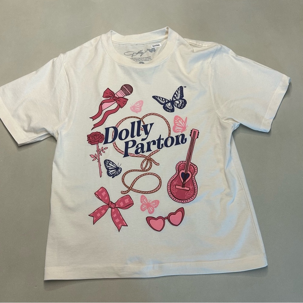 Dolly Parton Youth White Graphic T-Shirt Size S see measurements